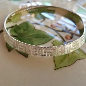 Vintage sterling silver fringed Greek key design collar necklace